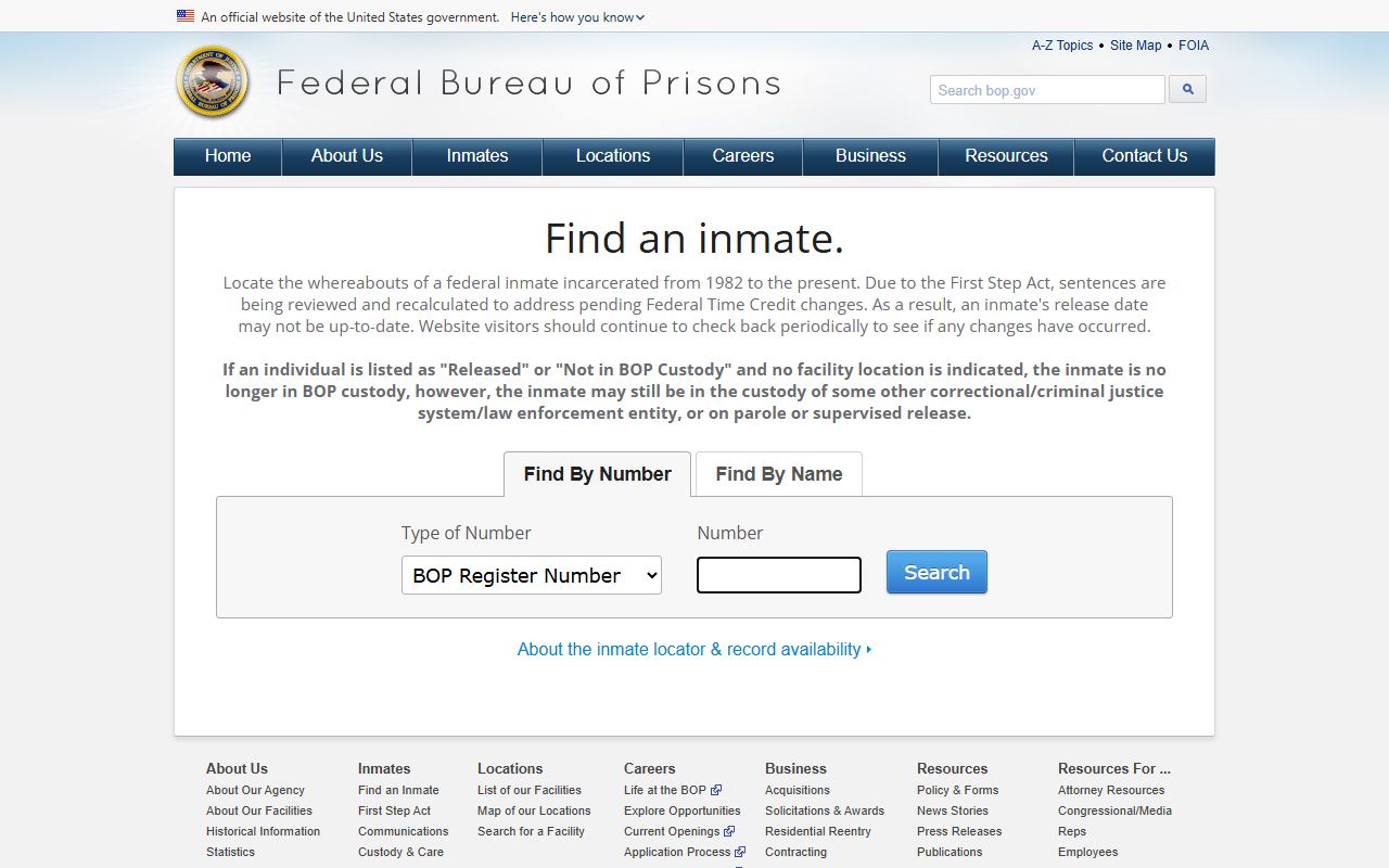 Federal Bureau of Prisons inmate locator for federal cases connected to Morris County