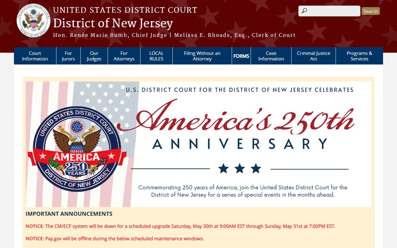 U.S. District Court for the District of New Jersey, the federal court for Morris County cases