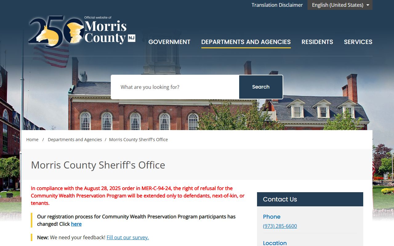 Morris County Sheriff's Office page tied to warrant service and enforcement