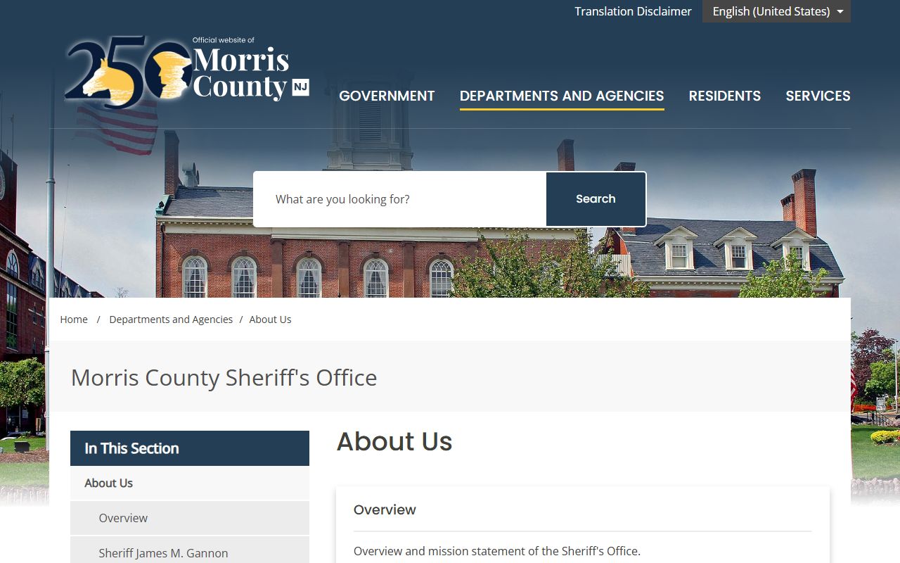 Morris County Sheriff's Office About page identifying Sheriff James M. Gannon