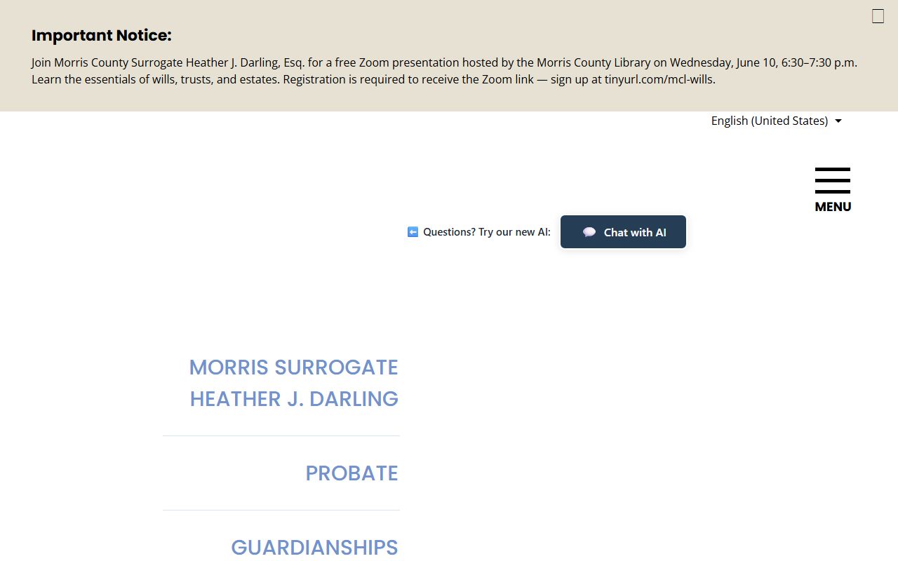 Morris County Surrogate Heather J. Darling biography page