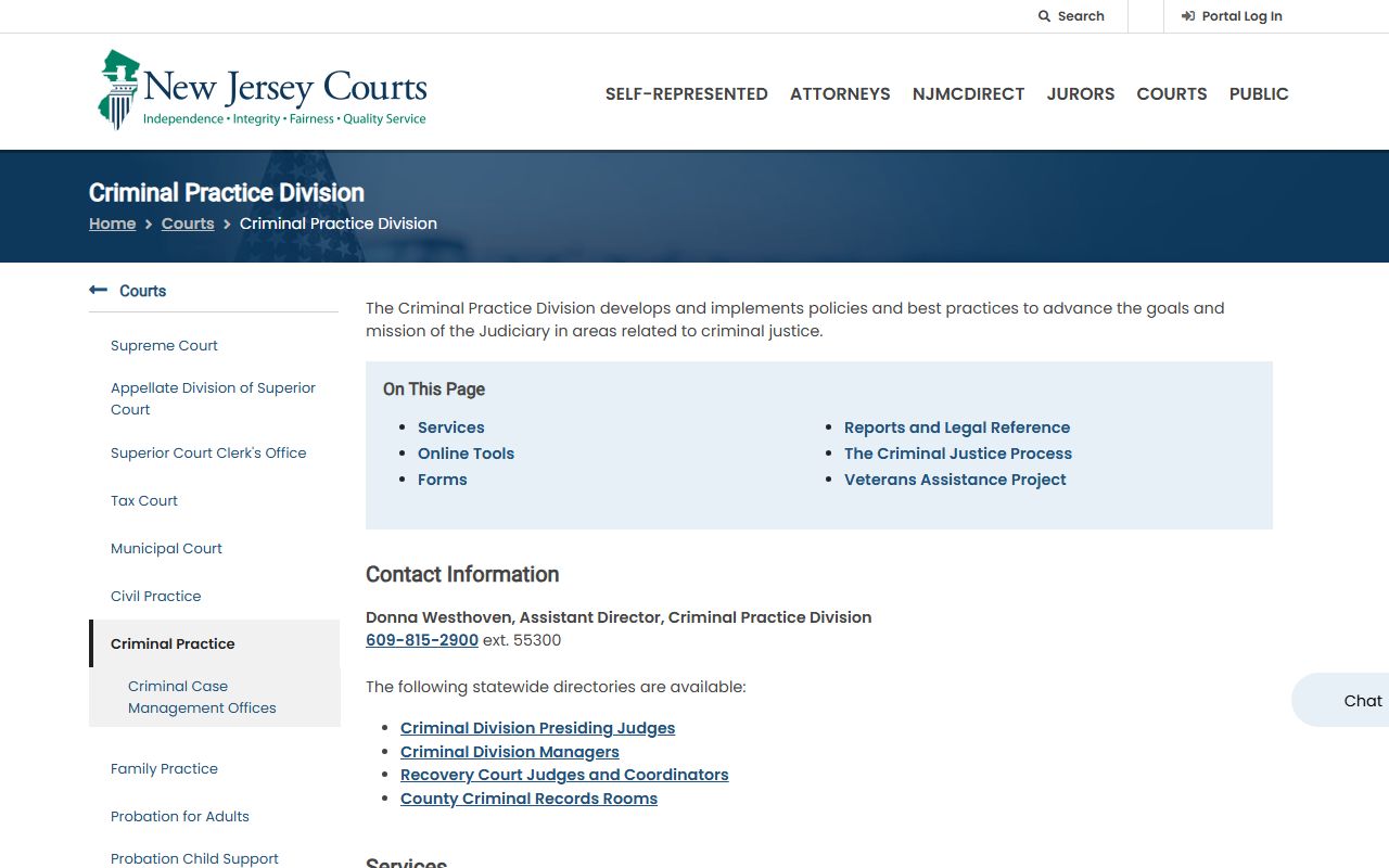 New Jersey Criminal Division page explaining Morris County criminal court dockets