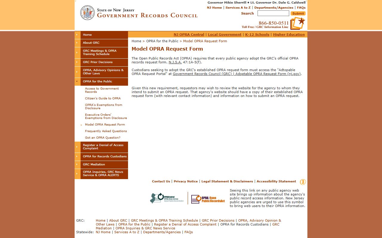 GRC public records request guidance for Morris County OPRA requests