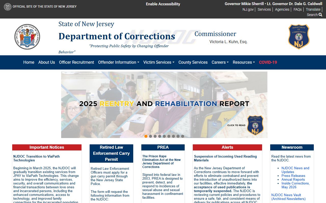New Jersey Department of Corrections page for searching state inmates from Morris County