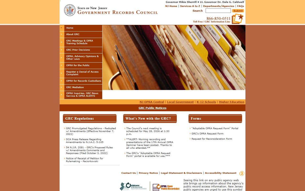 New Jersey Government Records Council OPRA page for Morris County public records